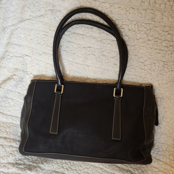 Vintage Coach linen handbag with leather accents - Picture 2 of 13